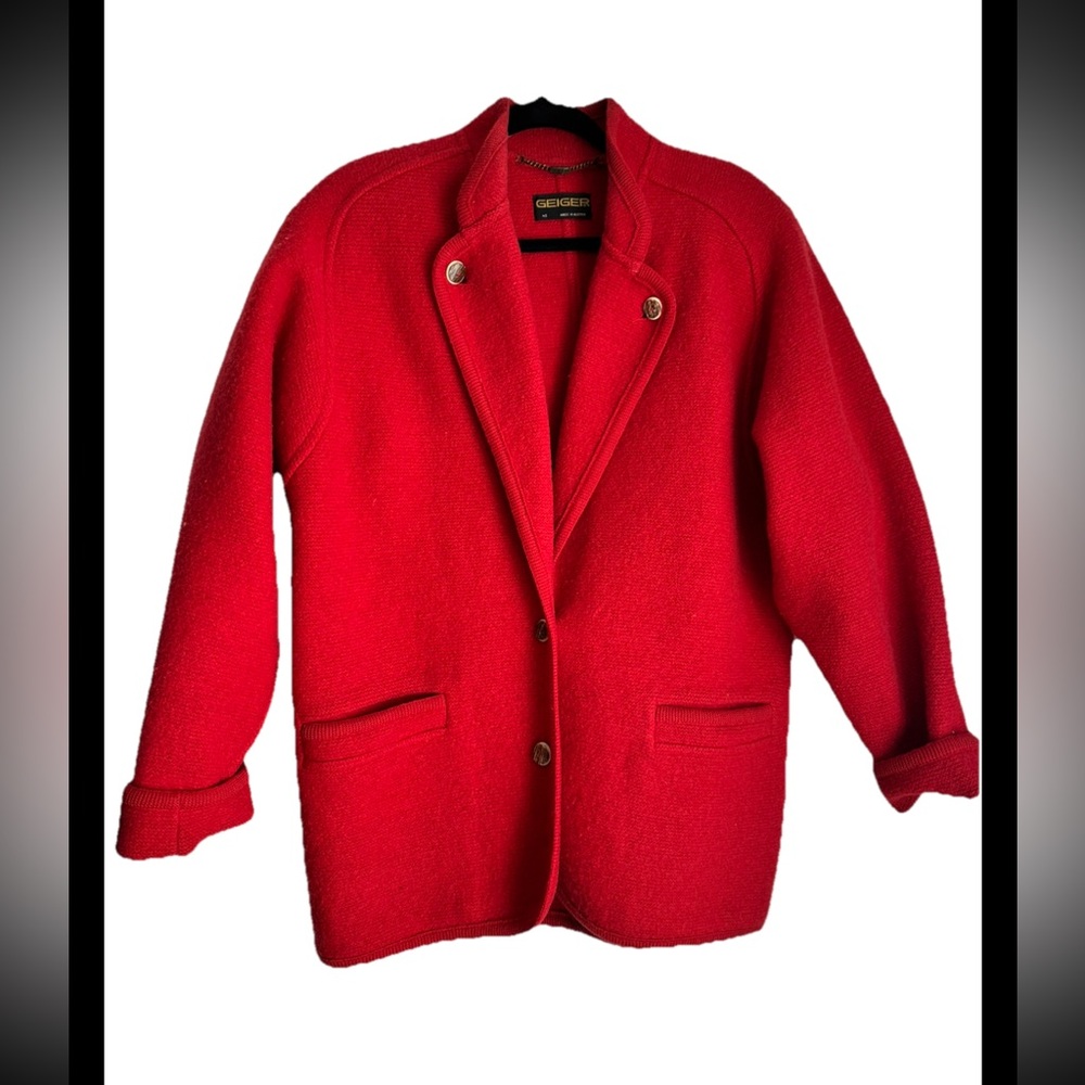 GEIGER of Austria Red Boiled Wool VINTAGE 80’s Short Coat Jacket Sz EU 40 US 10
